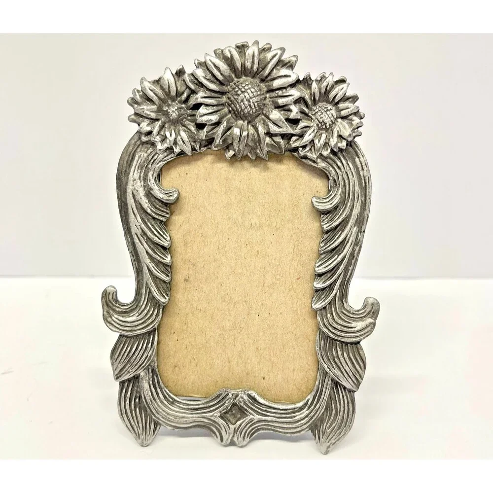 Set of 3 Pewter Tone Floral Picture Frames–SUN & Oval Hummingbird-Cottage decor